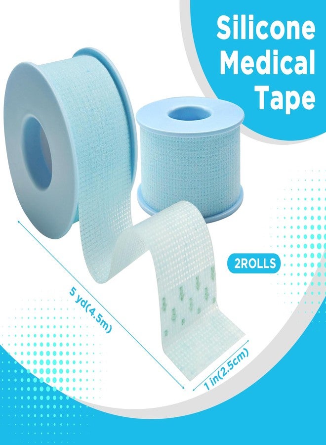 OK TAPE Silicone Medical Tape (2 Rolls) for Sensitive Skin,Waterproof Surgical Tape for Secures Dressings and Gauze,Pain-Free Removal Micropore Tape, First Aid Bandage Tape,1" x 5yd,Blue - Image 2